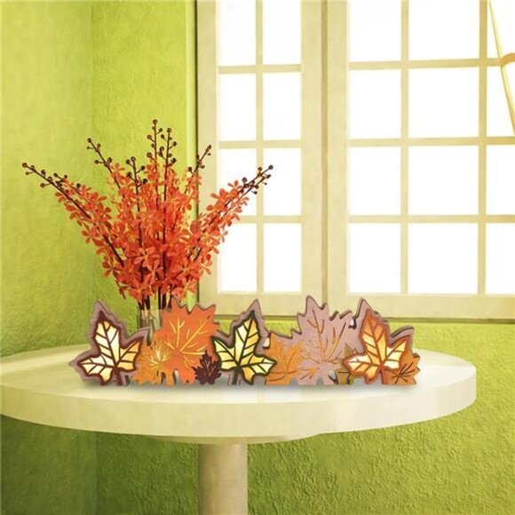 Lighted Fall Maple Leaves Sign Table Centerpieces Thanksgiving Wooden Block Sign - Picture 4 of 7